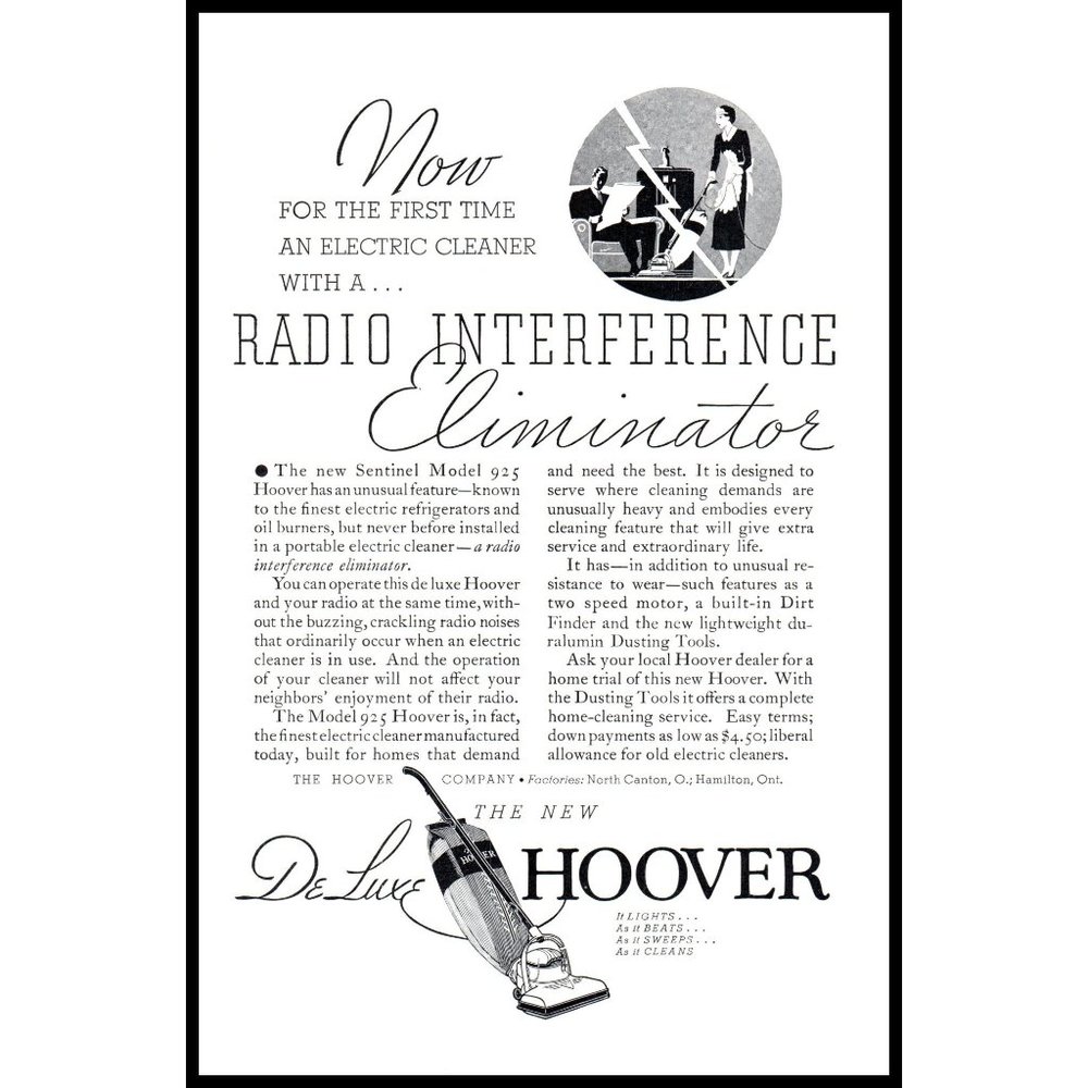 1934 Hoover Vacuum Cleaner Deluxe Sentinel 925 Vintage Print Ad Wall Art Photo